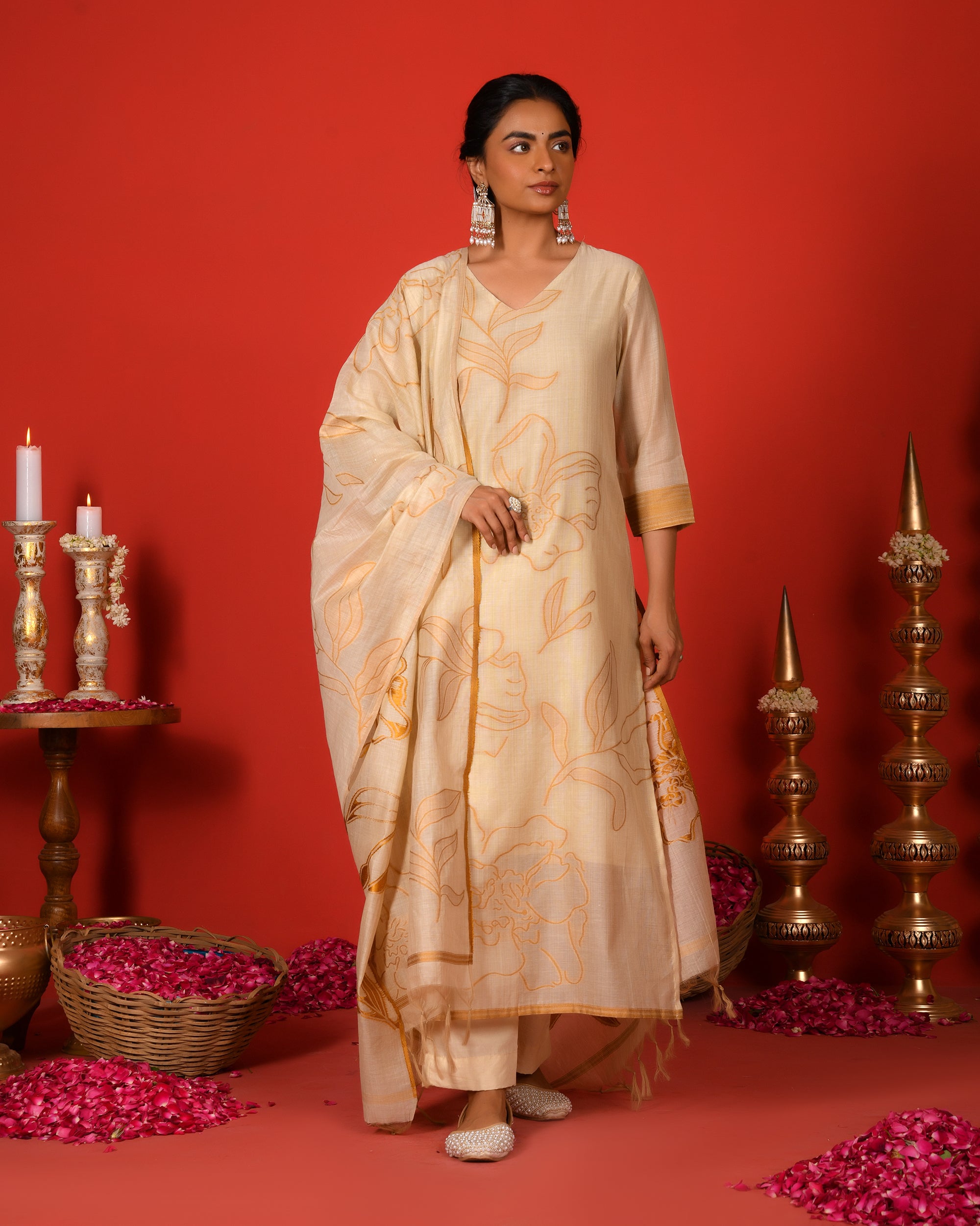 PHOOL KURTA SET - YELLOW