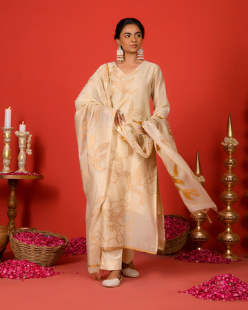 PHOOL KURTA SET - YELLOW