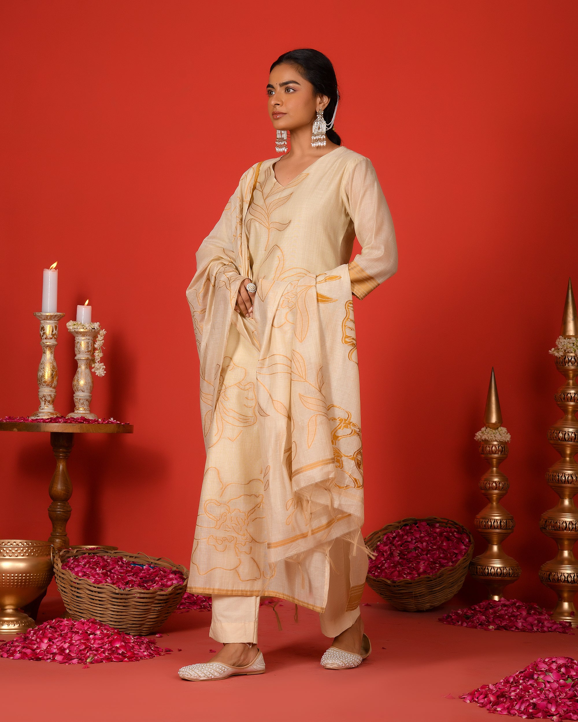 PHOOL KURTA SET - YELLOW