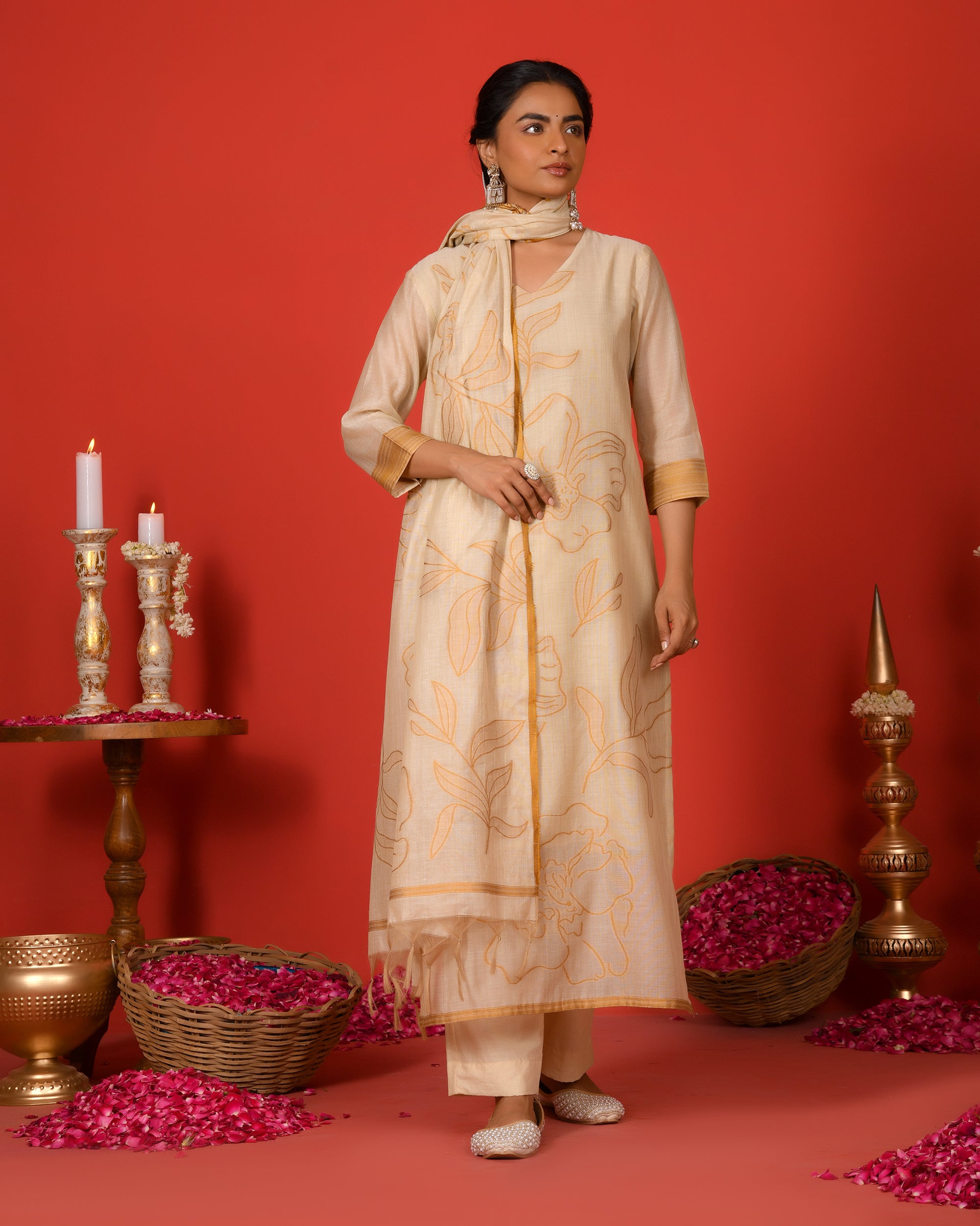 PHOOL KURTA SET - YELLOW