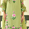 Sage Bloom Green Brush-Painted Organza Kurta Set with Farshi Pants & Dupatta