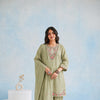 Zara Fully Embroidered Mul Chanderi Farshi Set - PISTA GREEN