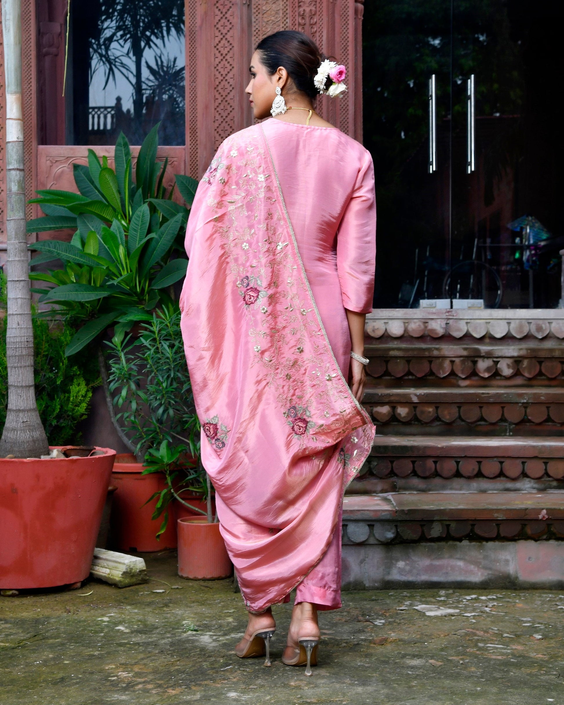 Tara Floral Embroidered Kurta Set with Dupatta - PINK