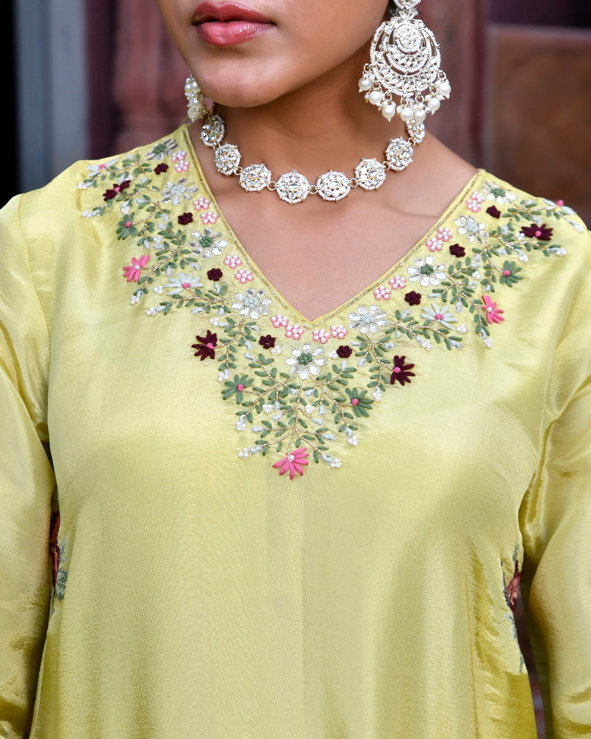 Tara Floral Embroidered Kurta Set with Dupatta - PARROT GREEN