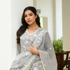 Mira Floral Embroidered Kurta Set with Organza Dupatta - GREY