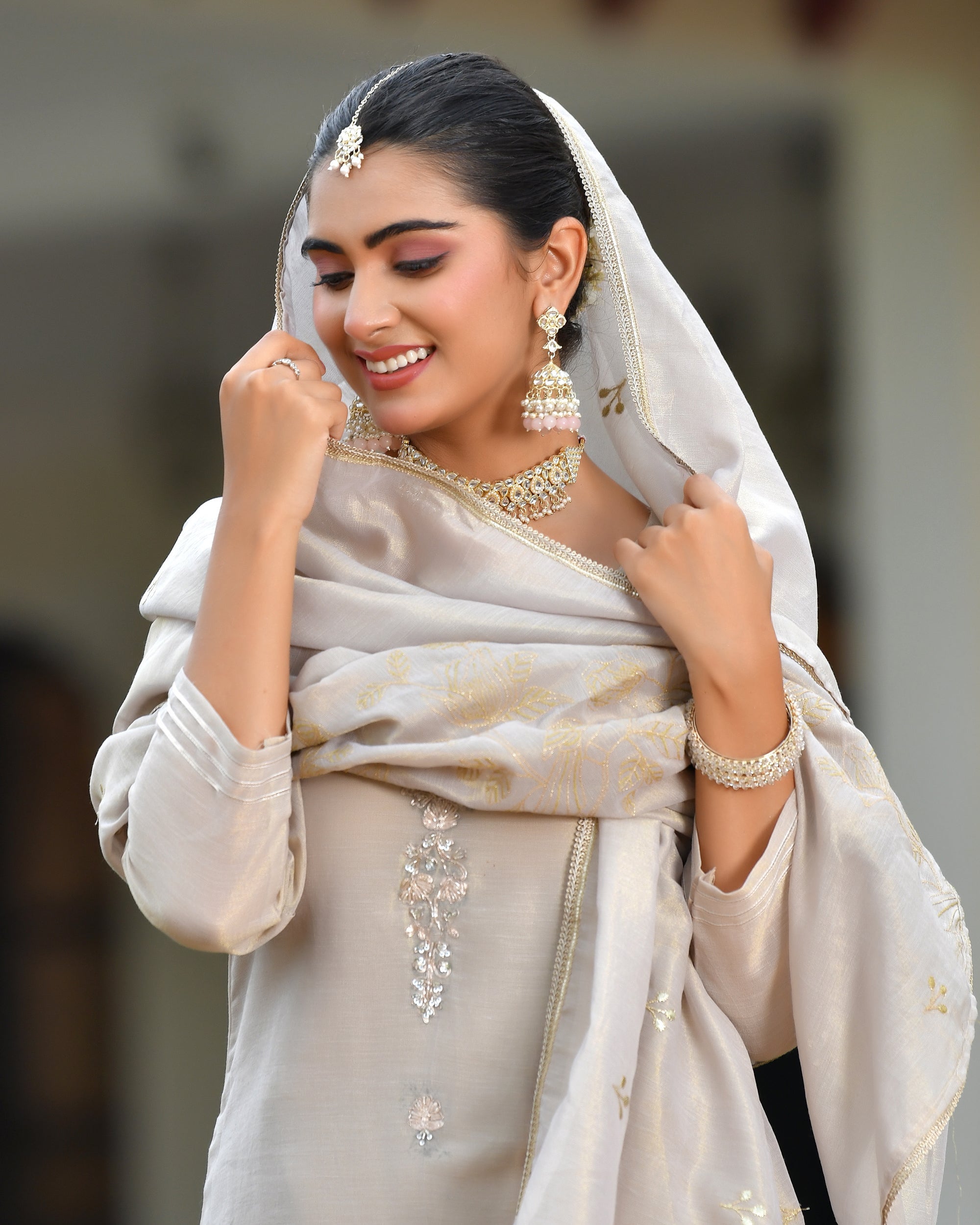 Vanya Tissue Shimmer Kurta Sharara Set with Dupatta - GREY