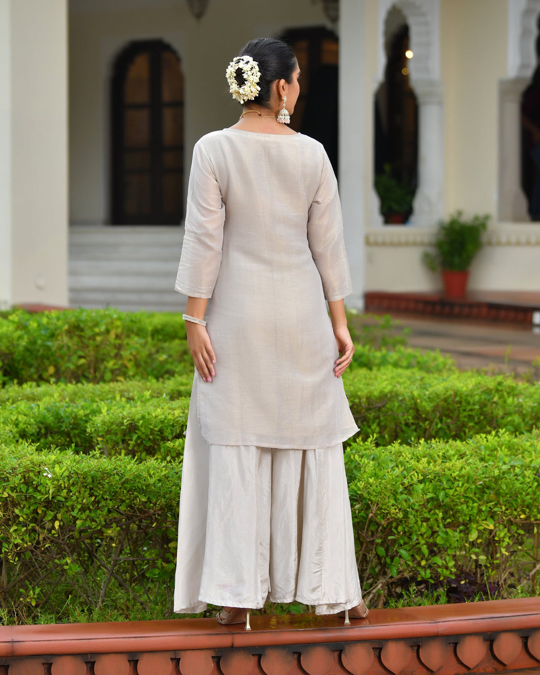 Vanya Tissue Shimmer Kurta Sharara Set with Dupatta - GREY