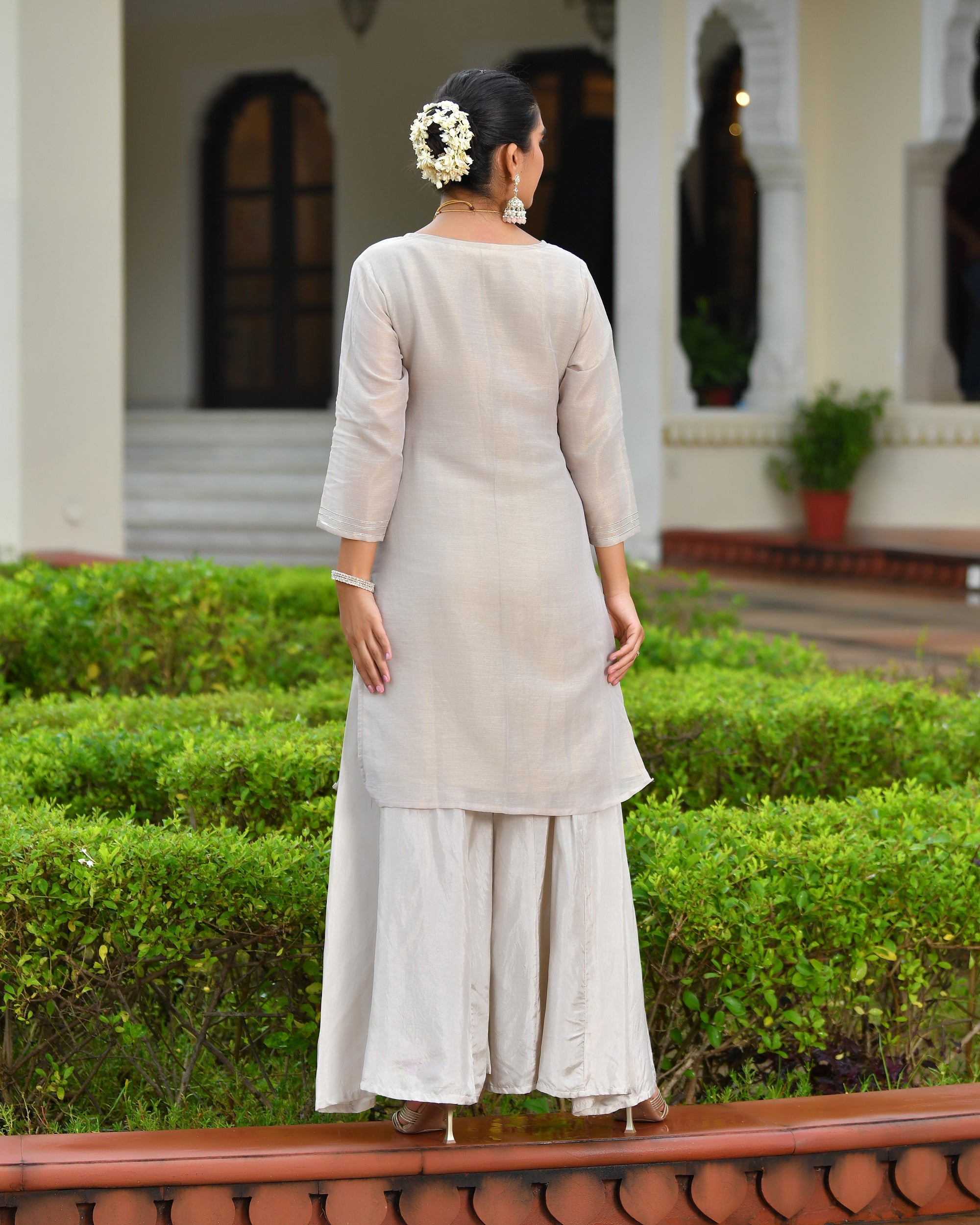 Vanya Tissue Shimmer Kurta Sharara Set with Dupatta - GREY