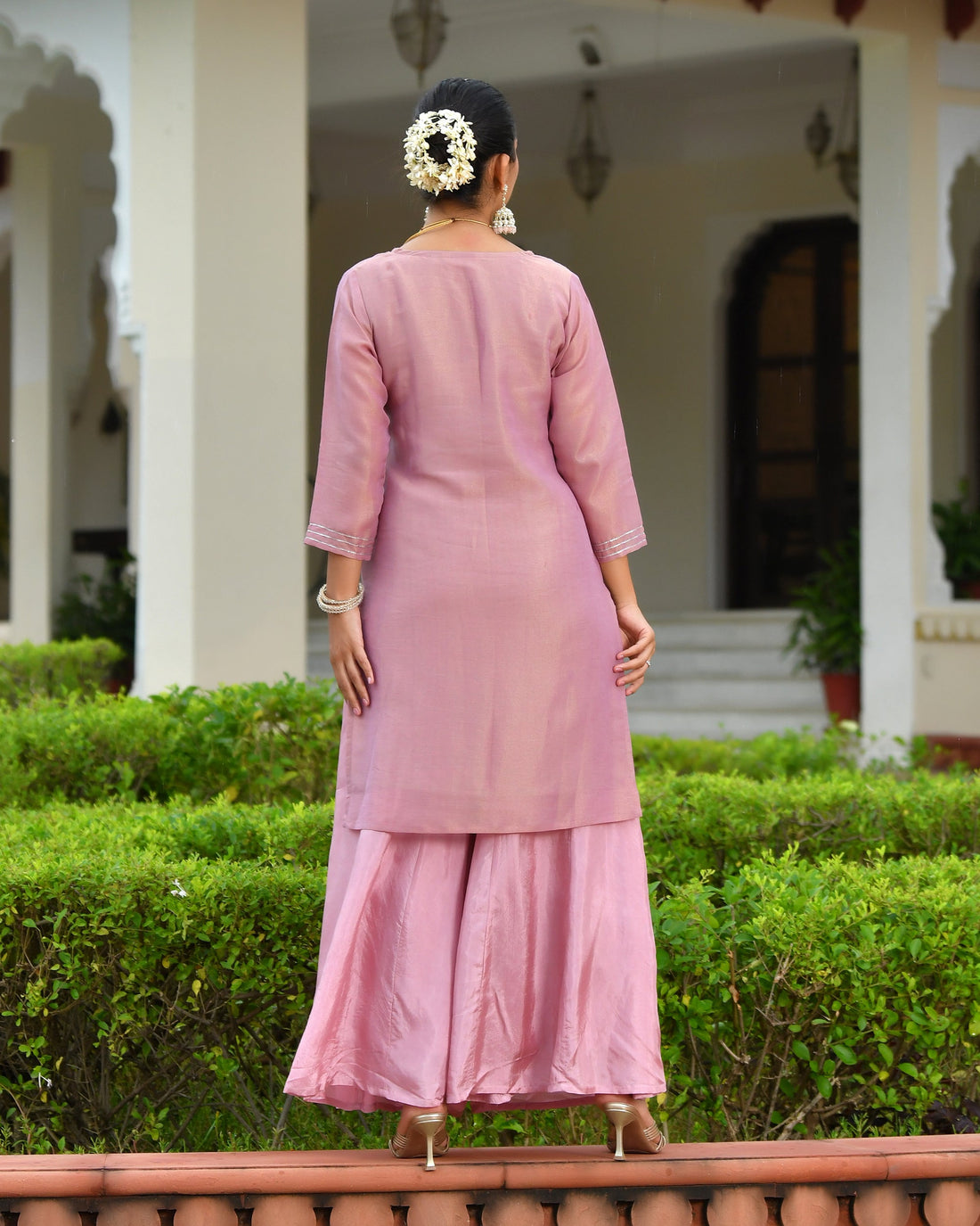 Vanya Tissue Shimmer Kurta Sharara Set with Dupatta - DUSTY PINK
