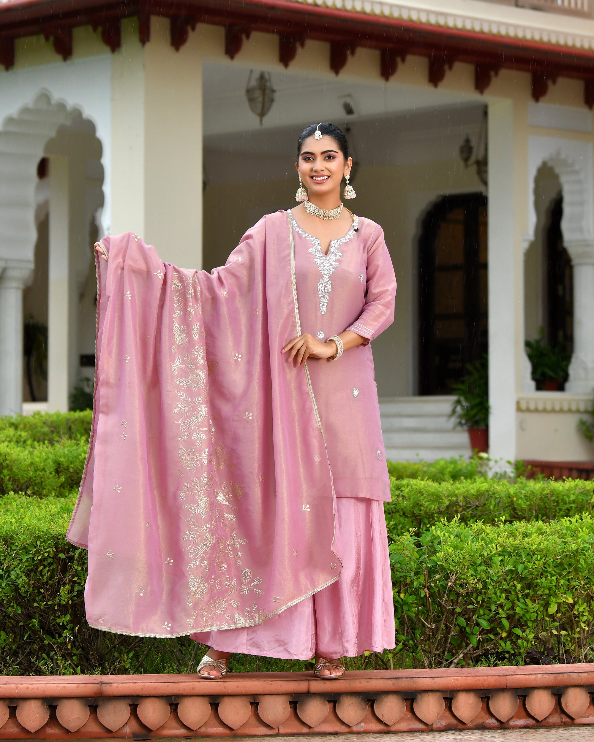 Vanya Tissue Shimmer Kurta Sharara Set with Dupatta - DUSTY PINK