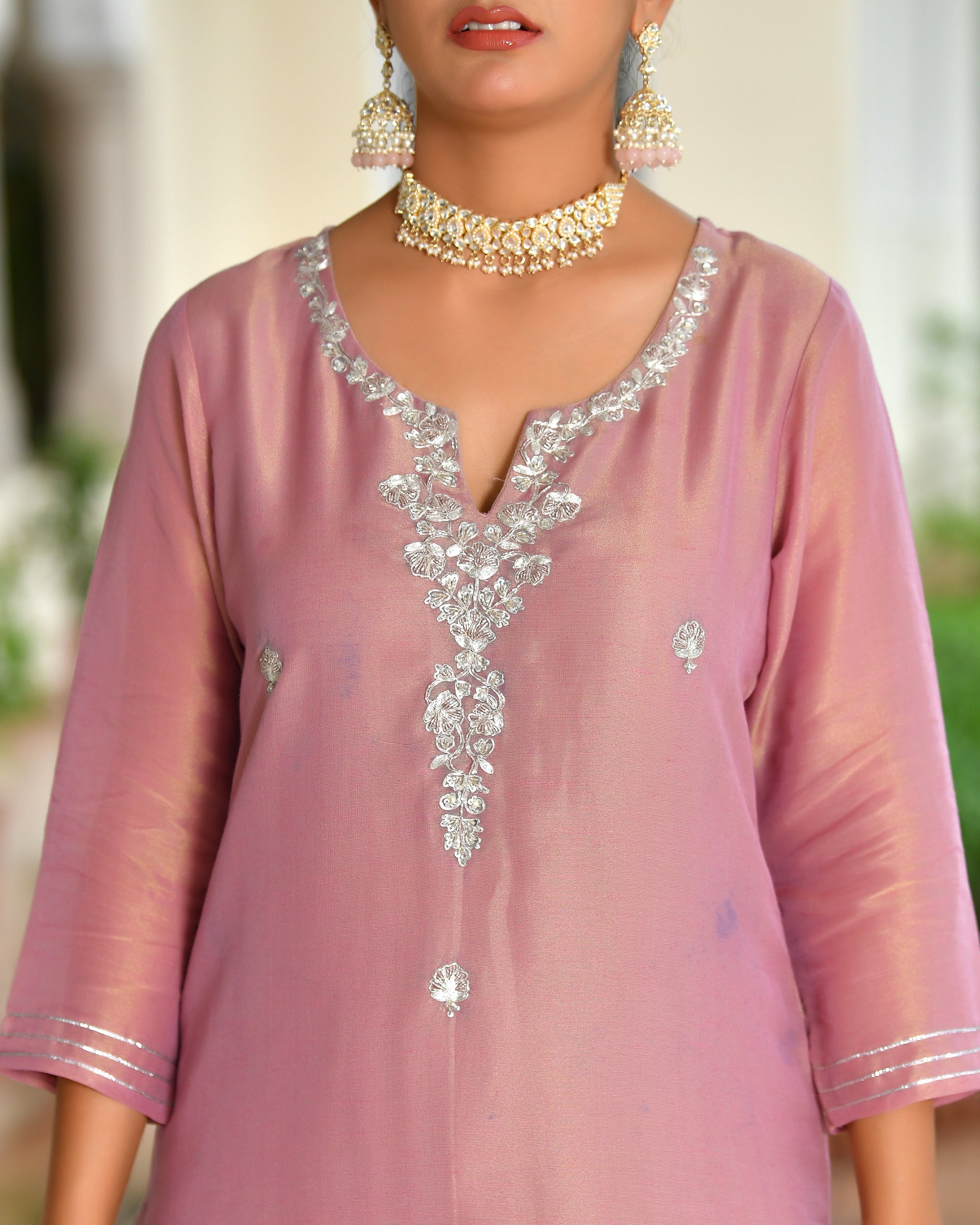 Vanya Tissue Shimmer Kurta Sharara Set with Dupatta - DUSTY PINK
