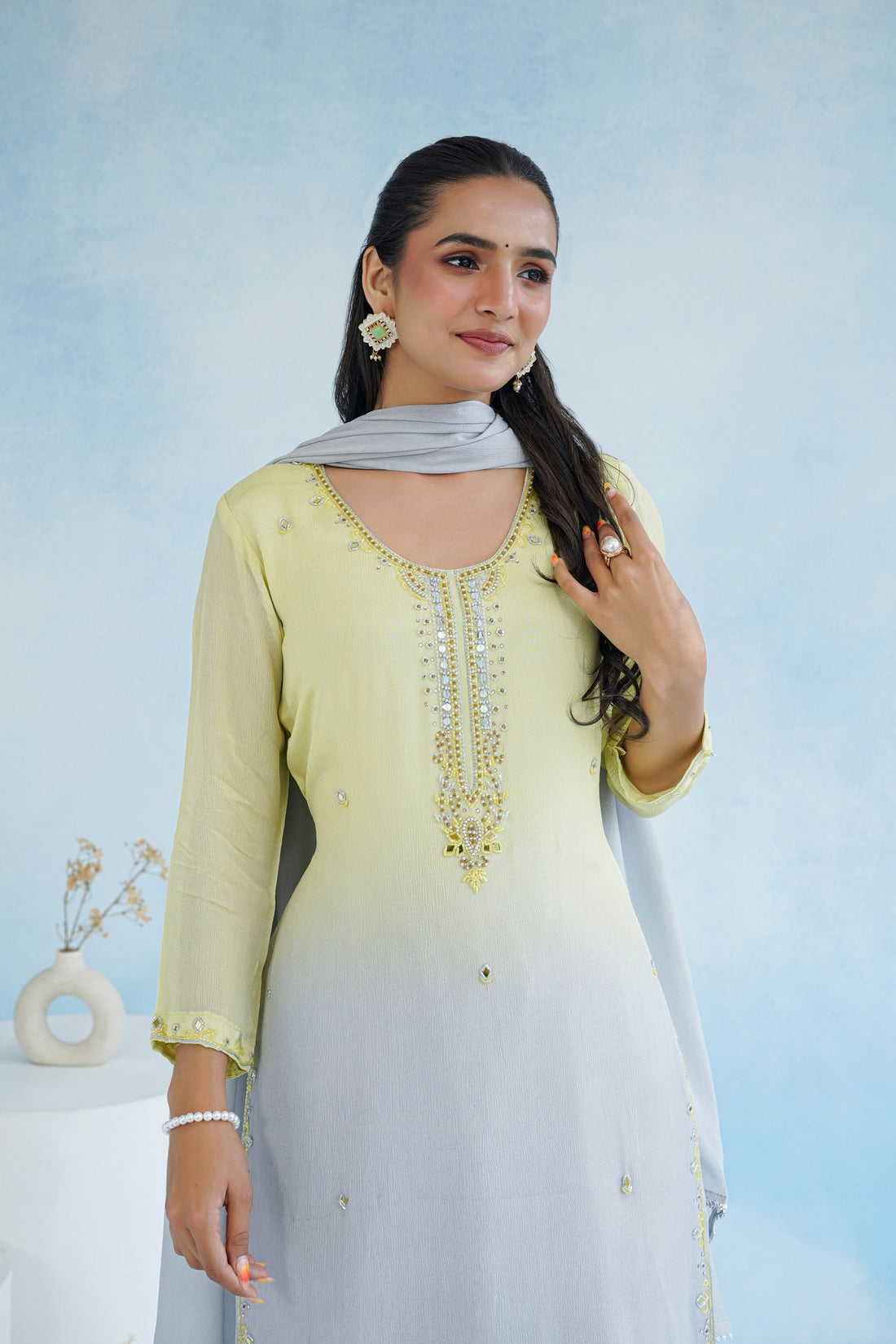 Zoya — Ombre Mirror Work Chinnon Palazzo Set
