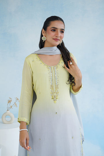 Zoya — Ombre Mirror Work Chinnon Palazzo Set