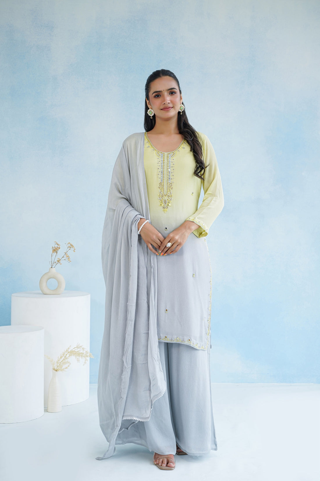 Zoya — Ombre Mirror Work Chinnon Palazzo Set