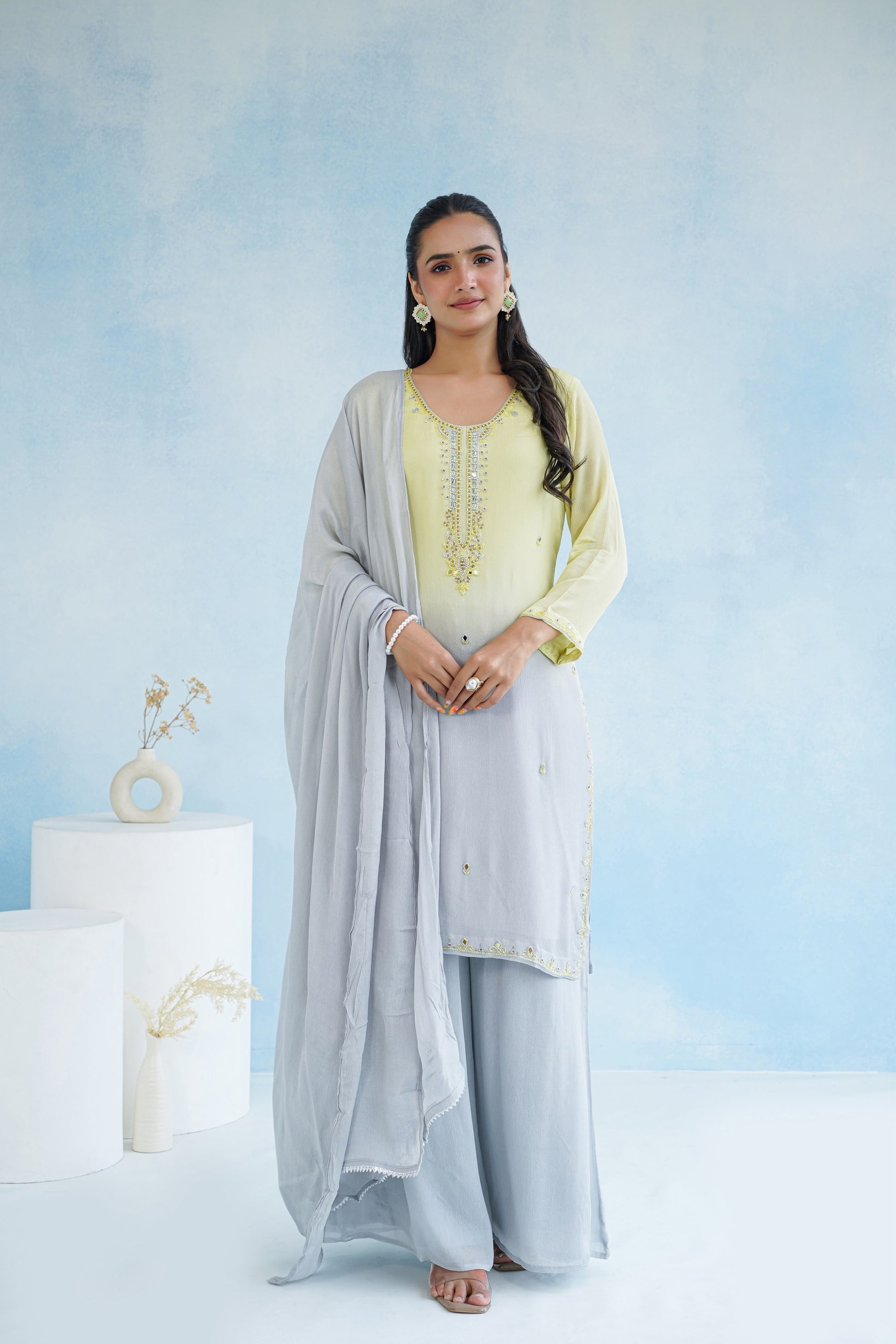 Zoya — Ombre Mirror Work Chinnon Palazzo Set