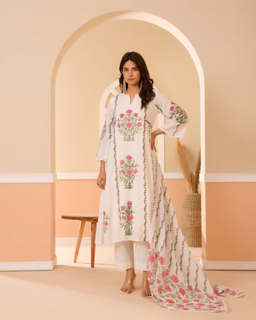 Gulrekha Pink Handblock Printed Cotton Kurta Set