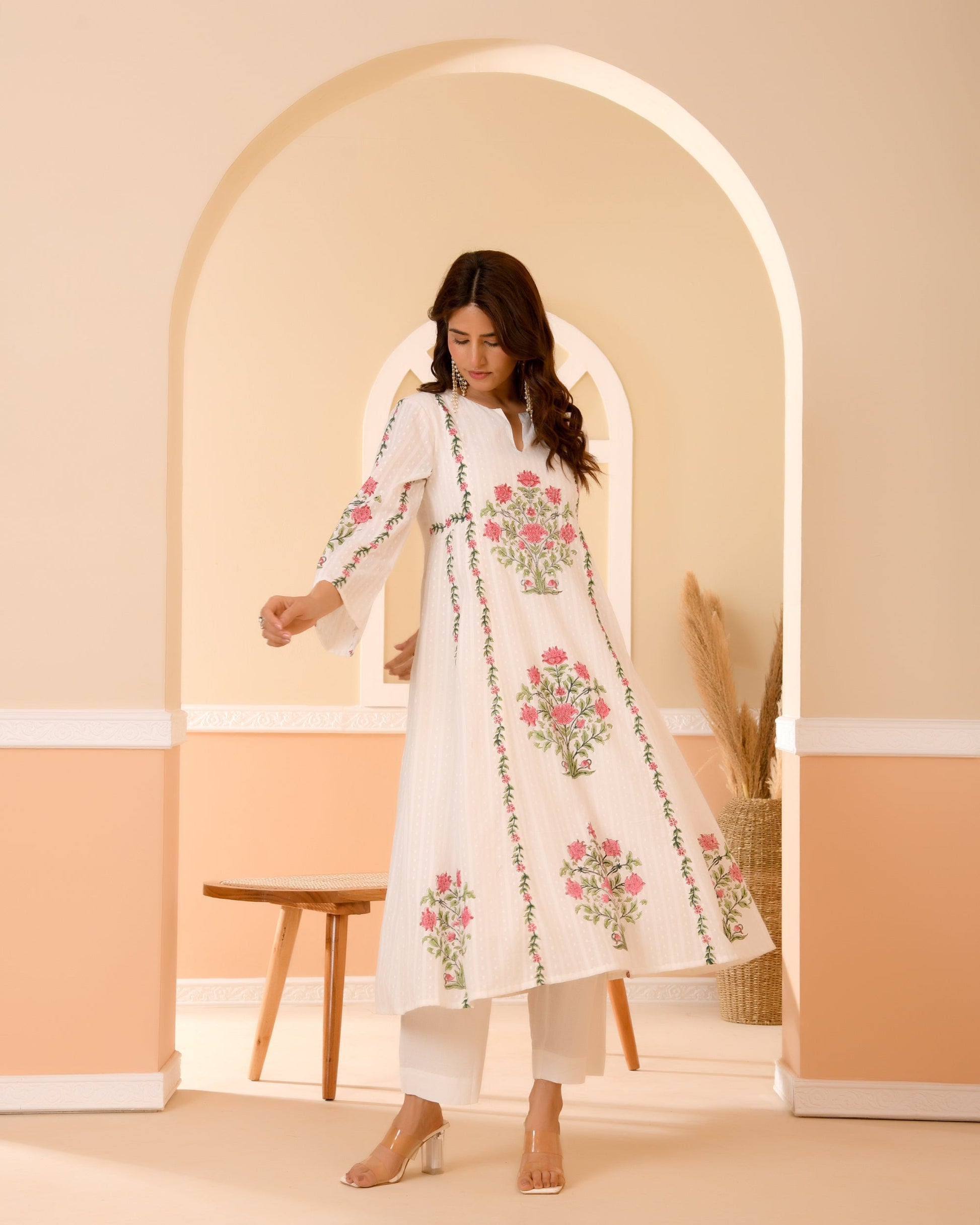 Gulrekha Pink Handblock Printed Cotton Kurta Set