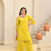 Kuhu Mustard Cotton Applique Kurta Set