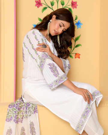 Mridula — Ivory Floral Hand-Block Cotton Kurta Set