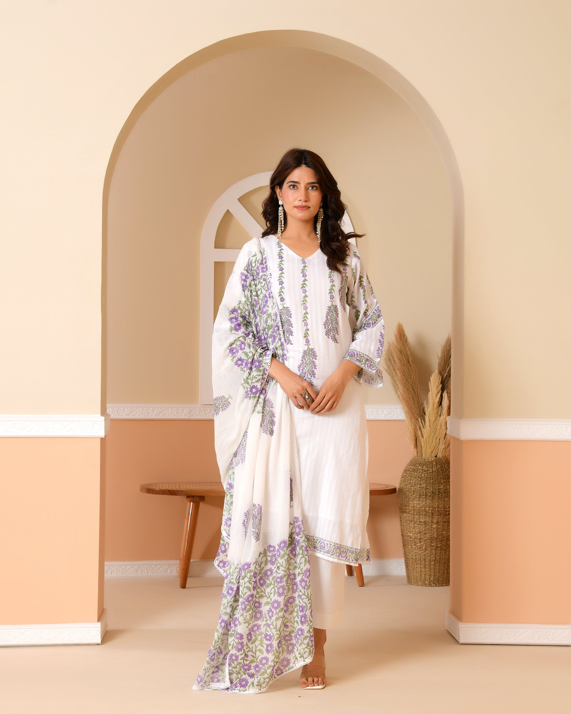 Mridula — Ivory Floral Hand-Block Cotton Kurta Set