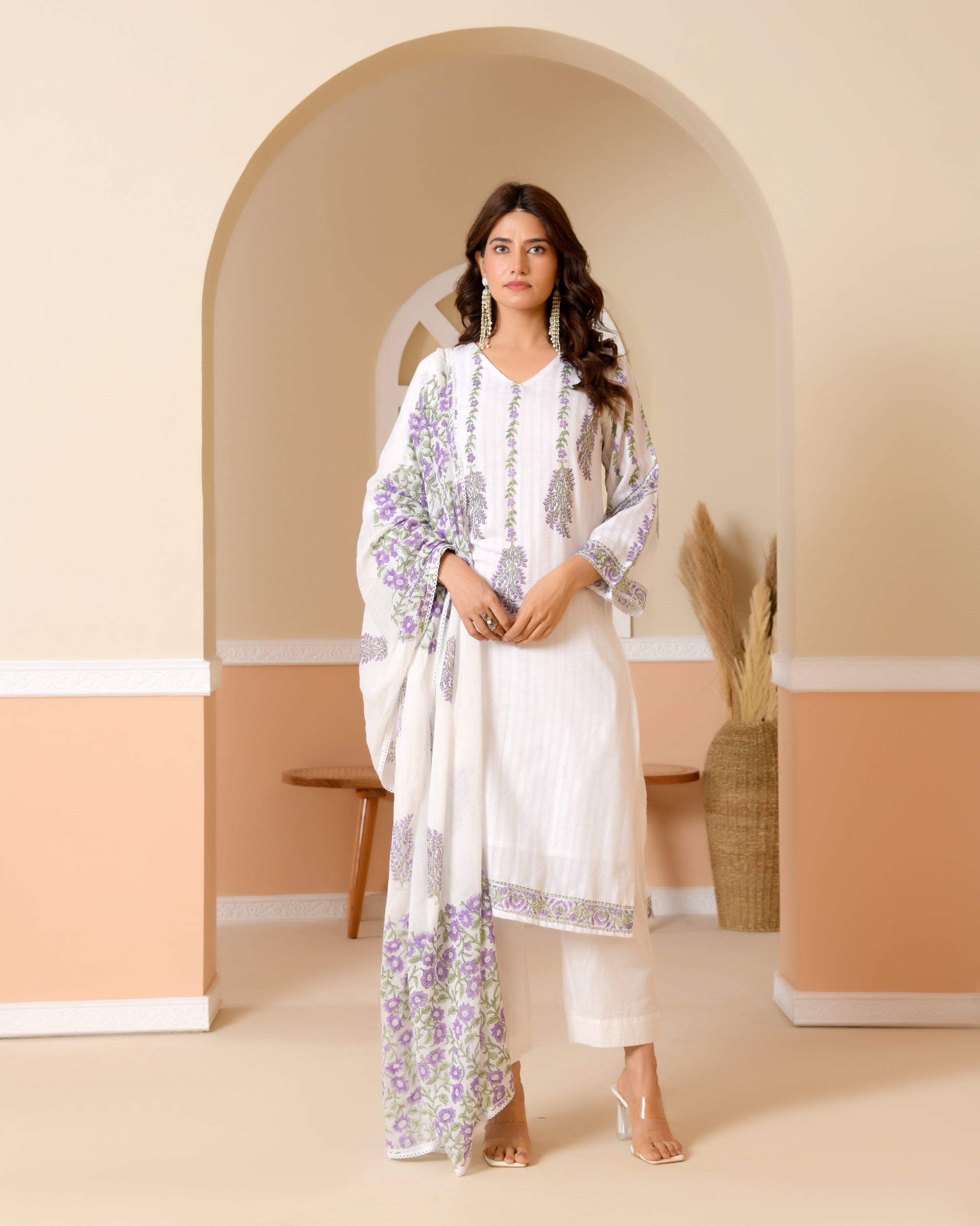 Mridula — Ivory Floral Hand-Block Cotton Kurta Set