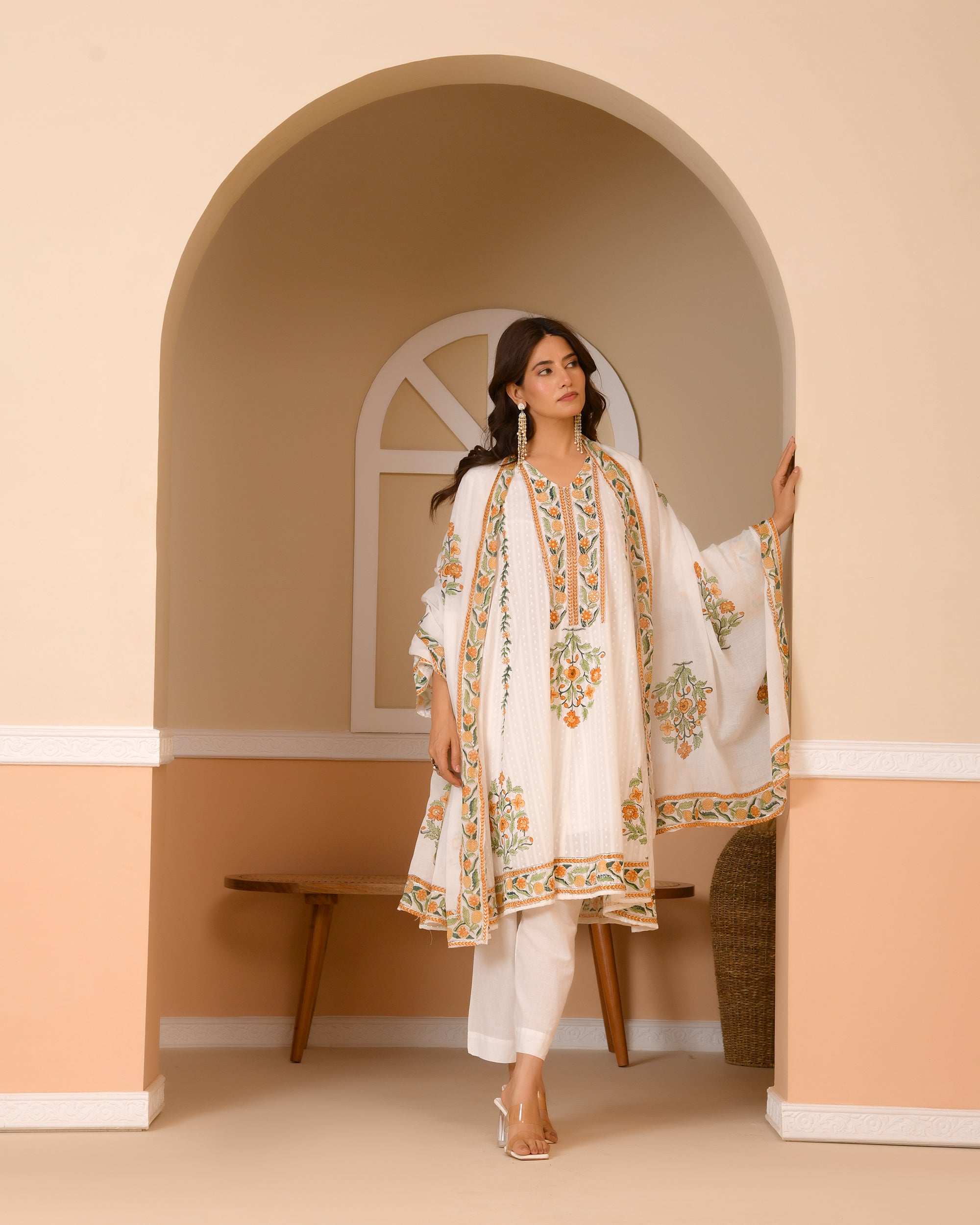 Suhani Ivory Floral Handblock Printed Cotton Kurta Set