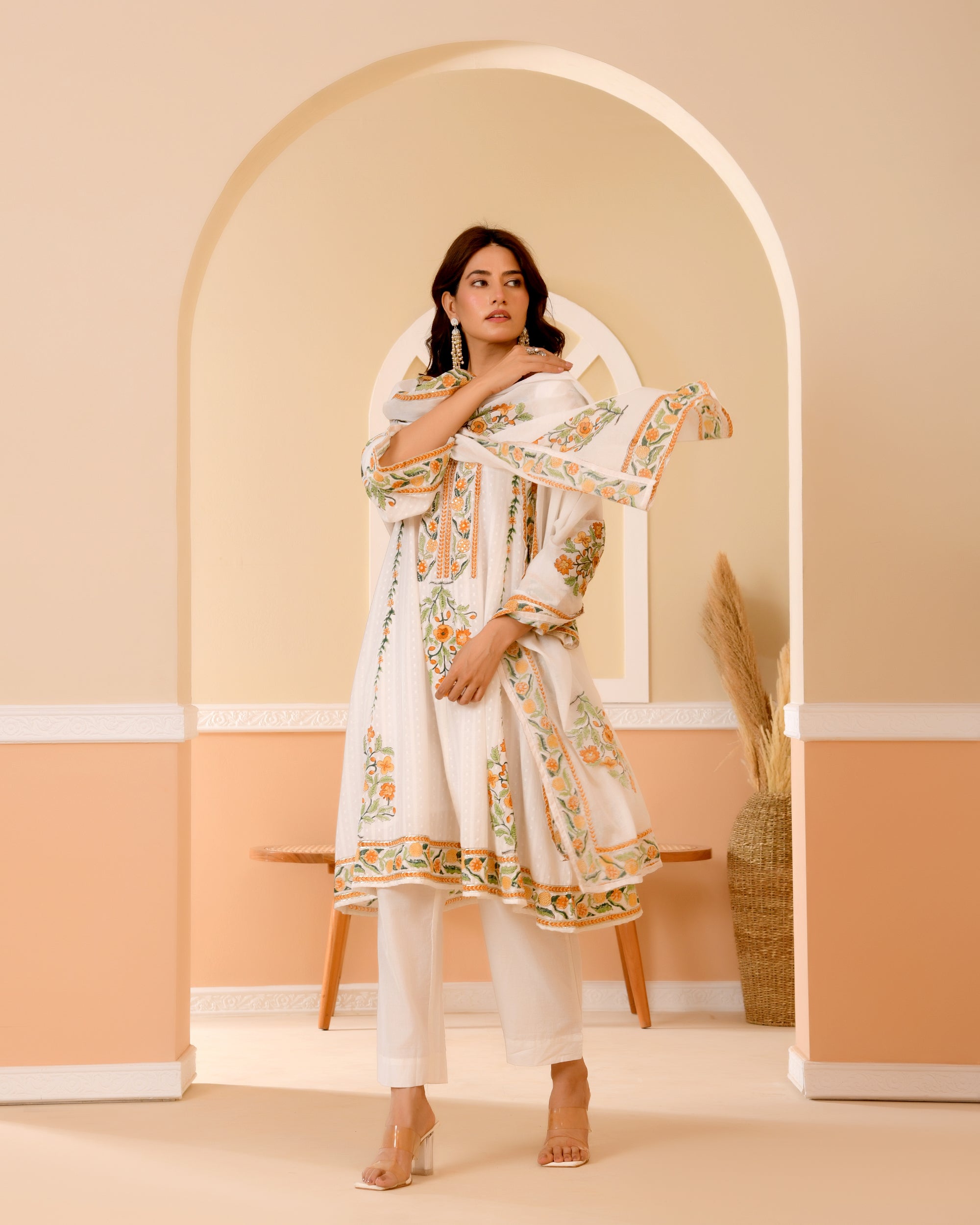 Suhani Ivory Floral Handblock Printed Cotton Kurta Set