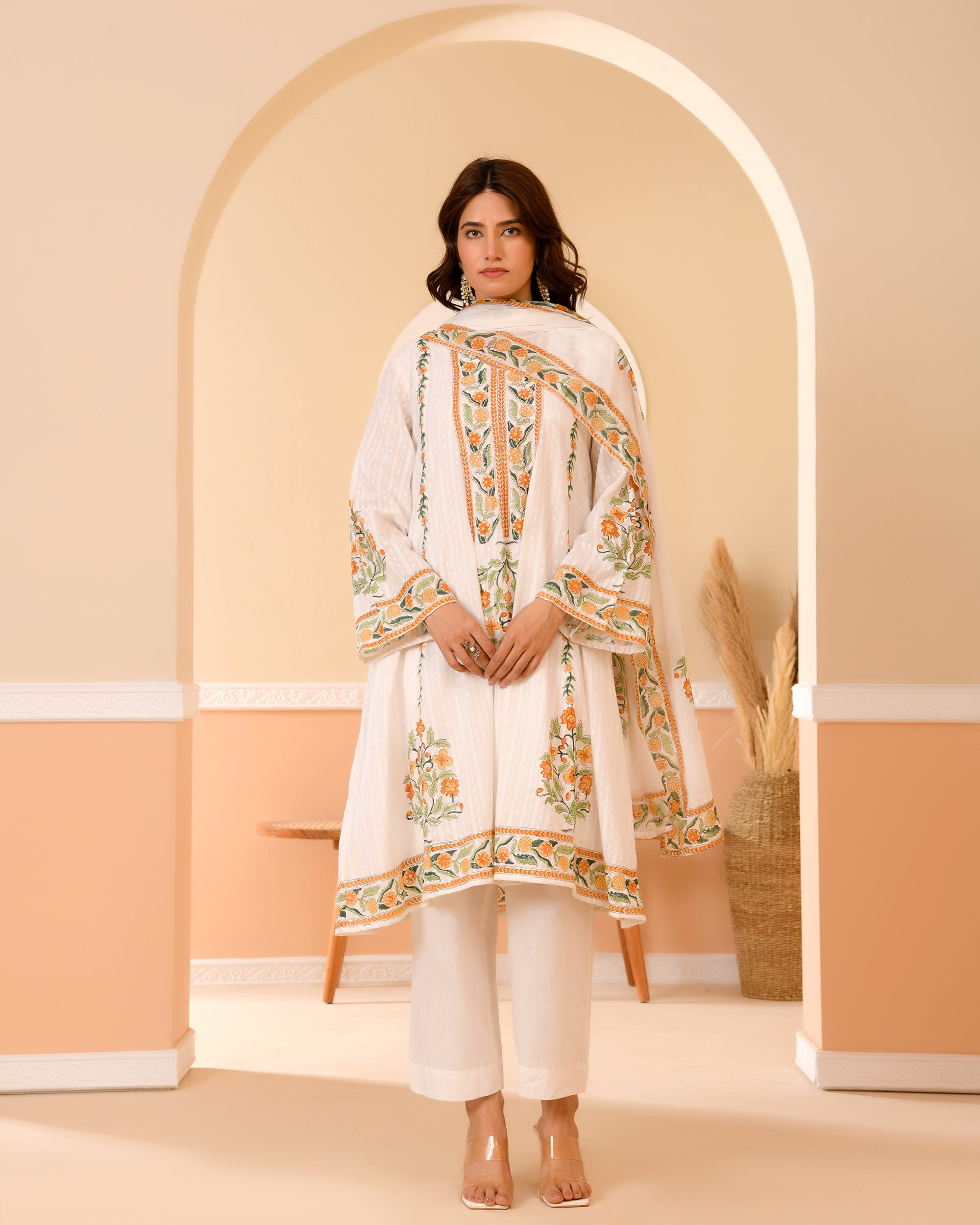 Suhani Ivory Floral Handblock Printed Cotton Kurta Set