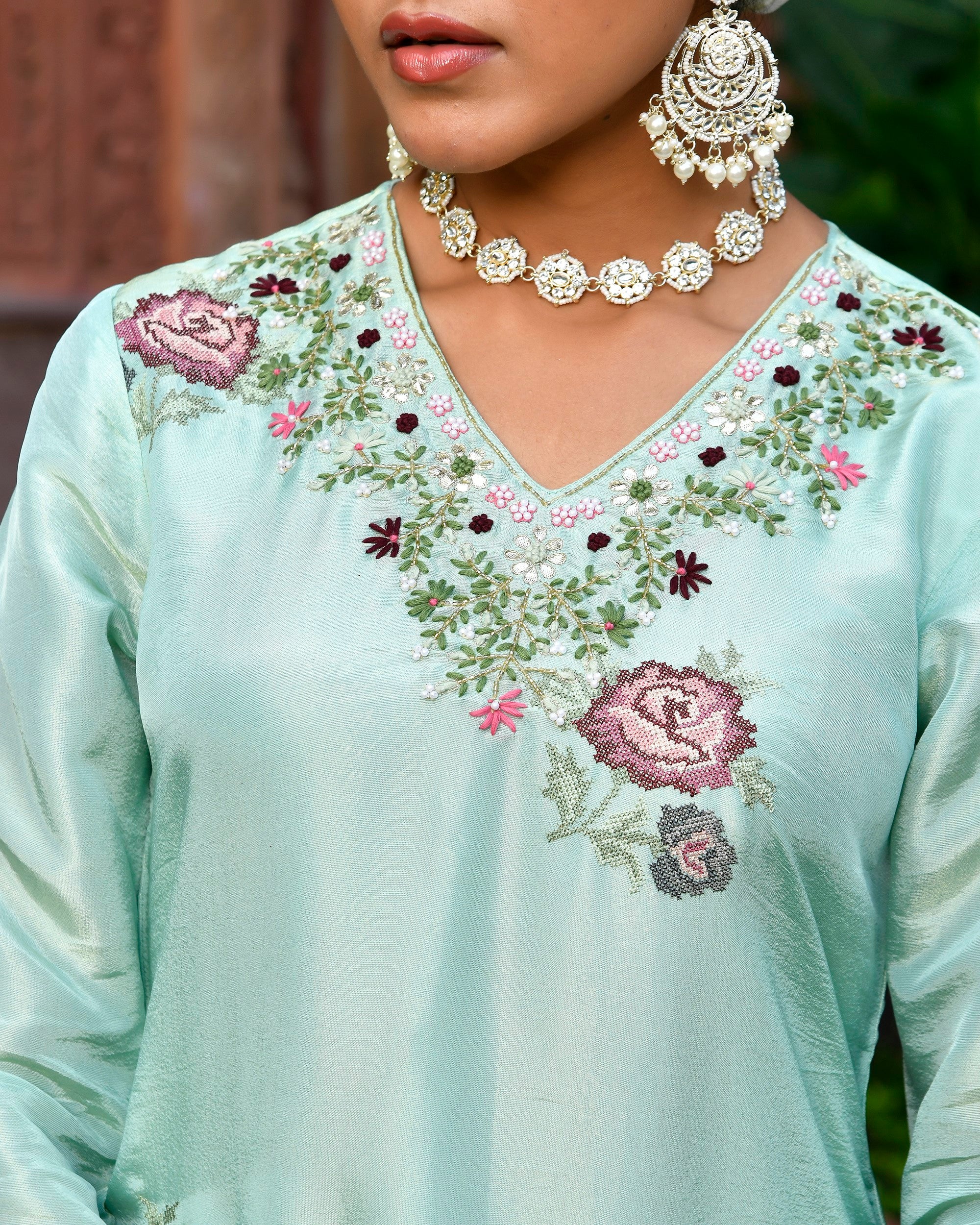 Tara Floral Embroidered Kurta Set with Dupatta - SKY BLUE